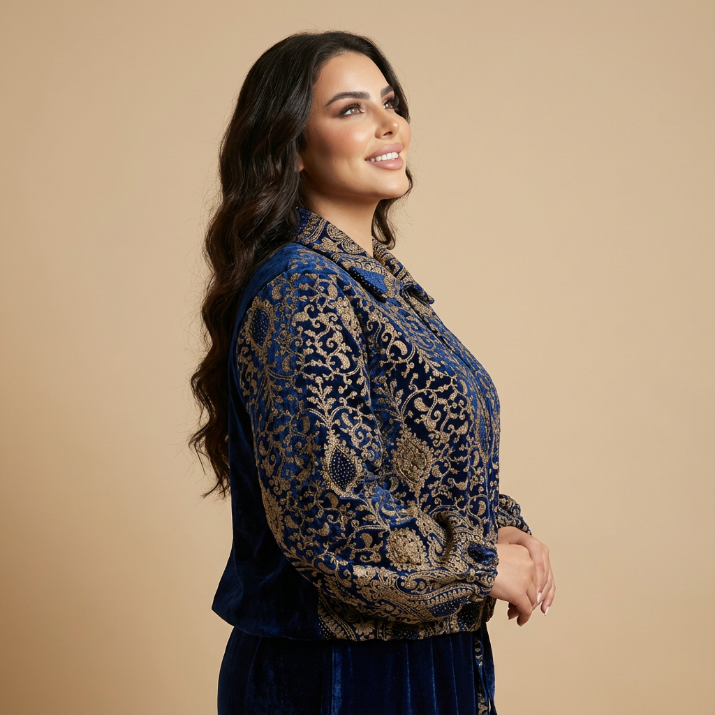 Navy Blue Velvet Embroidered Jacket