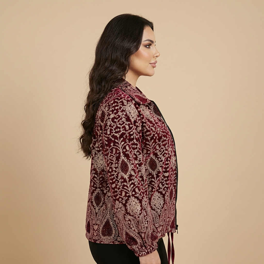 Burgundy Velvet Embroidered Jacket