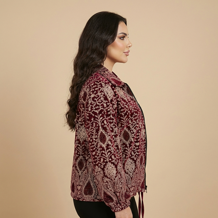 Burgundy Velvet Embroidered Jacket