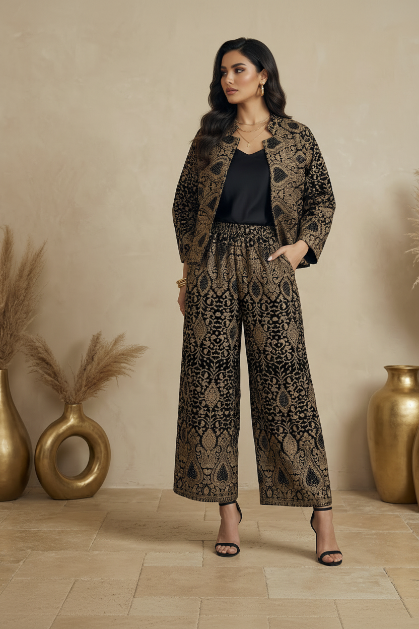 Black Embroidered Full Set - 2 pcs