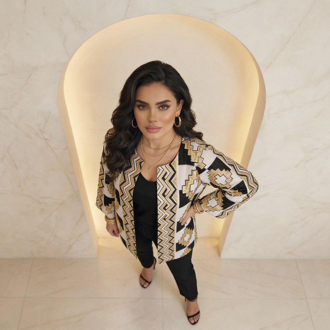 Beige Gold White Embroidered 2-Piece Full Set