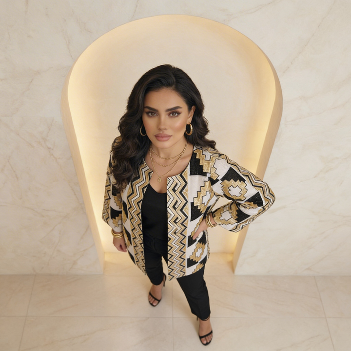 Beige Gold White Embroidered 2-Piece Full Set